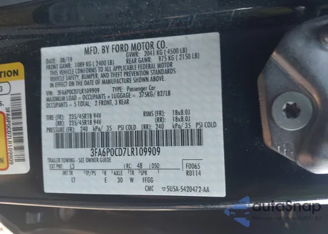 2020 Ford Fusion Sel z USA, uszkodzony, nr VIN 3FA6P0CD7LR109909